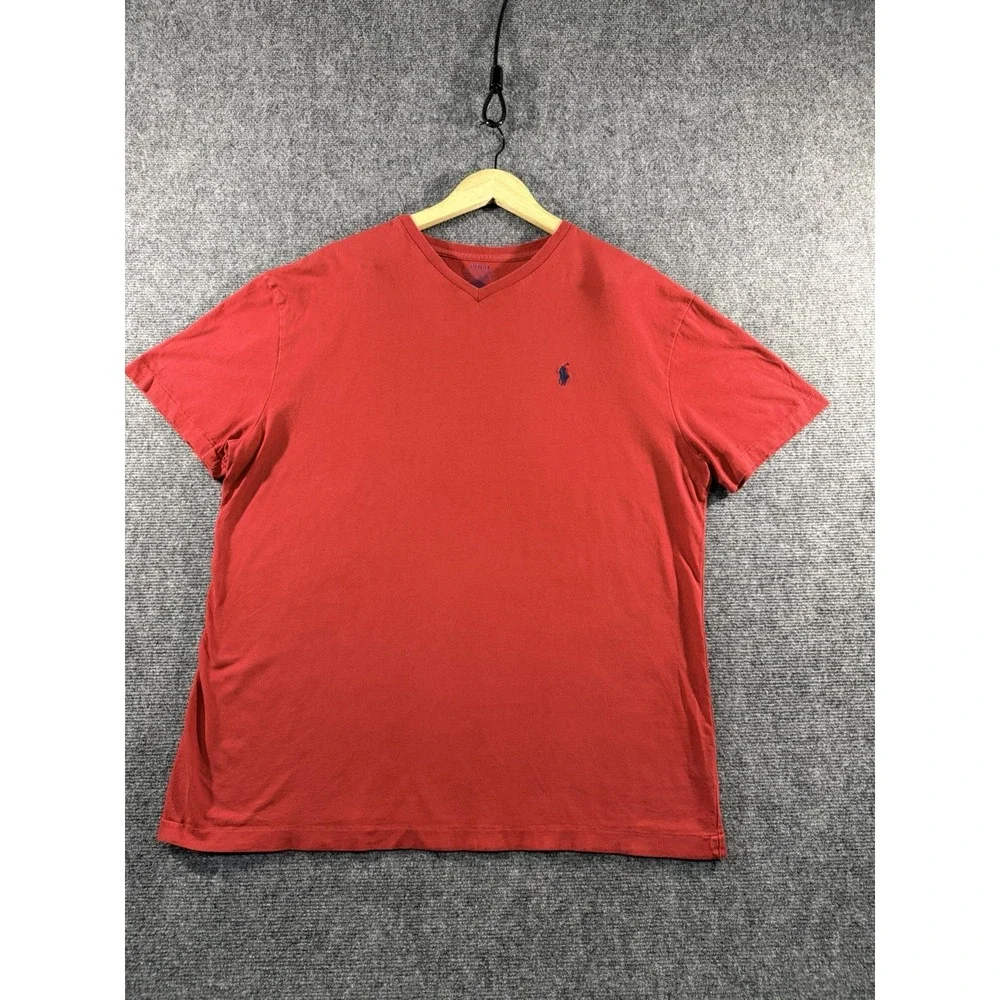 Polo Ralph Lauren Shirt Mens L Red Classic Fit V Neck Embroidered Pony Tee